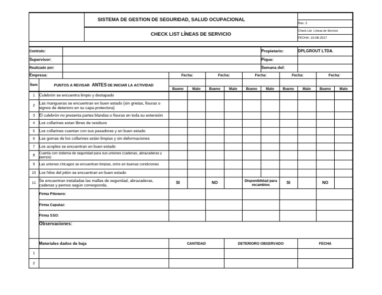 Checklist de Seguridad y Salud Ocupacional | PDF
