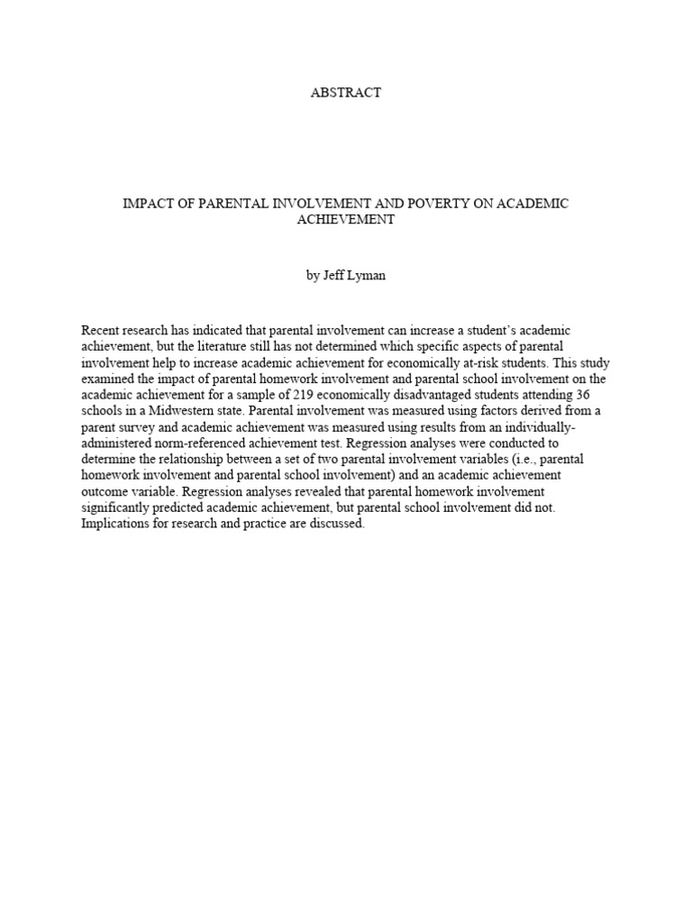 Parental Involvement and Academic Success | PDF | Socioeconomic Status ...