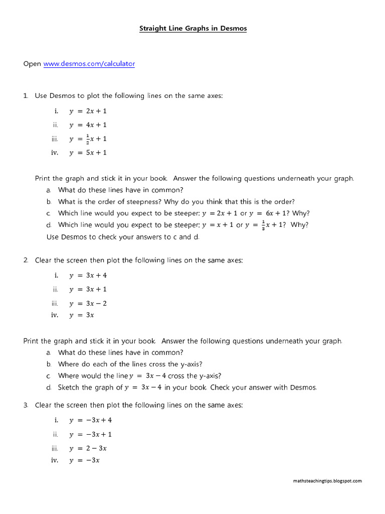 Microsoft Word - Straight Line Graphs in Desmos - Investigation | PDF ...