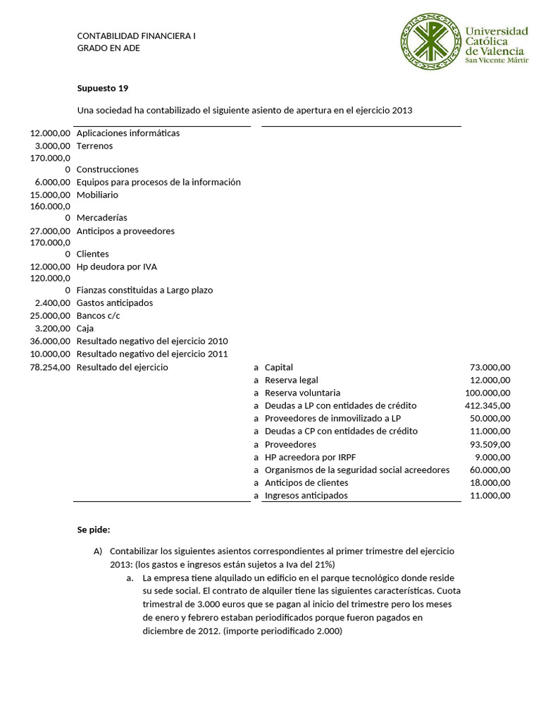 Asientos Contables Primer Trimestre 2013 | PDF | Crédito | Finanzas y ...