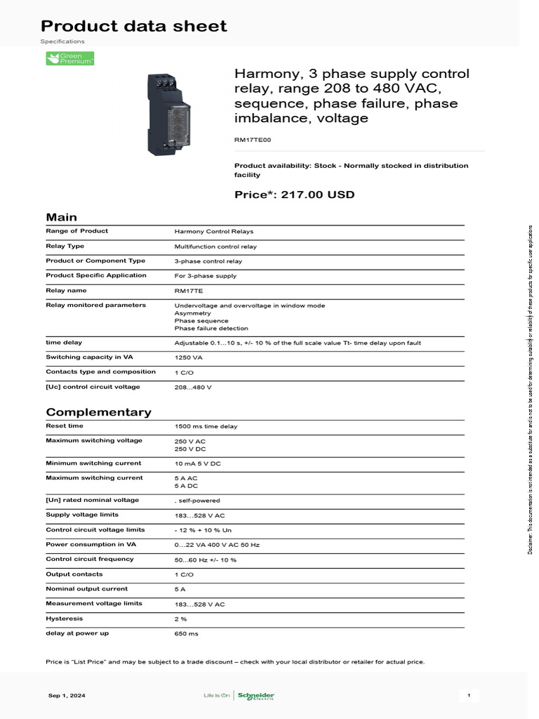 Harmony 3-Phase Control Relay RM17TE | PDF | Relay | Alternating Current