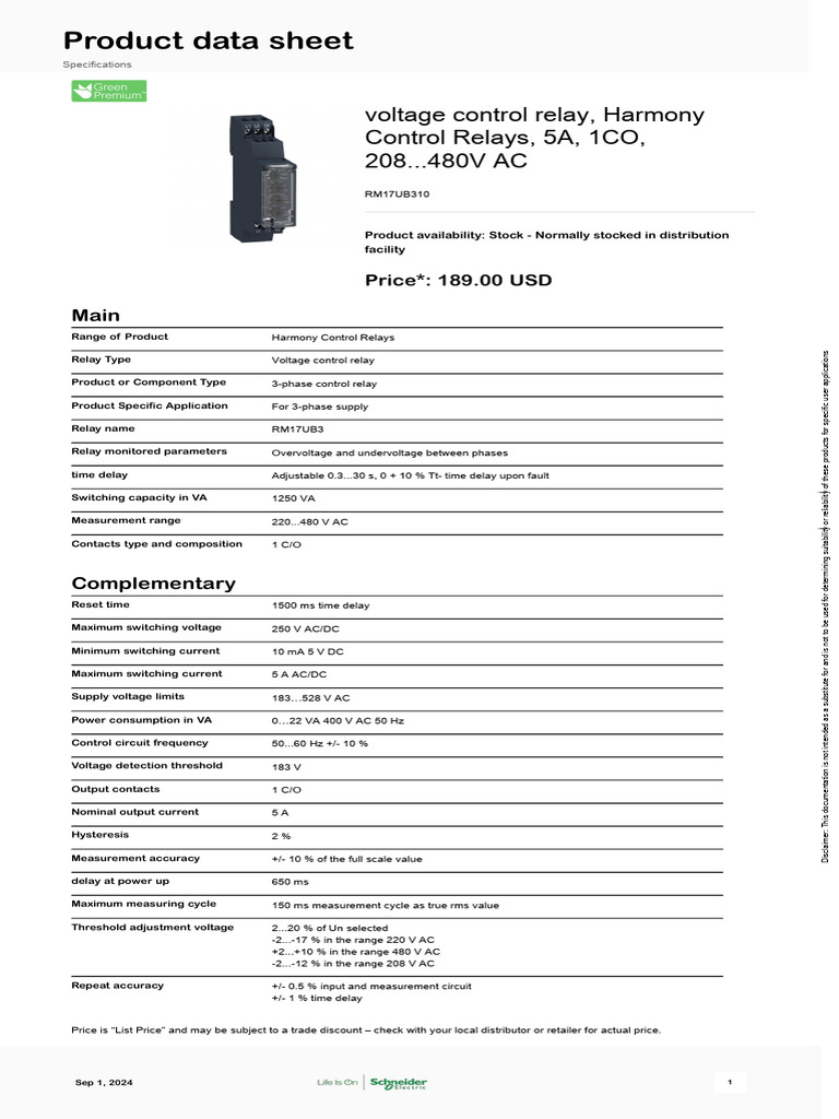 RM17UB310 Voltage Control Relay | PDF | Relay | Alternating Current