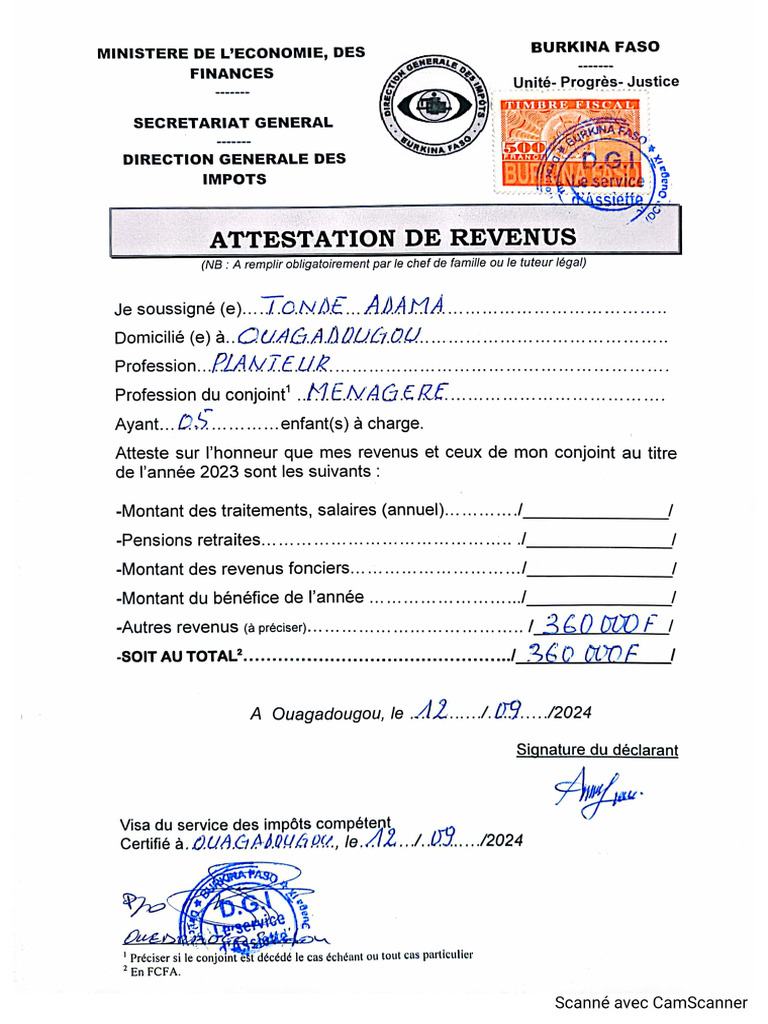 Attestation de Revenus | PDF