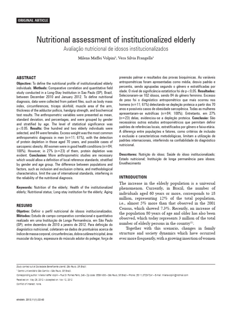 Nutritional Profile of Institutionalized Elderly | PDF | Medical ...
