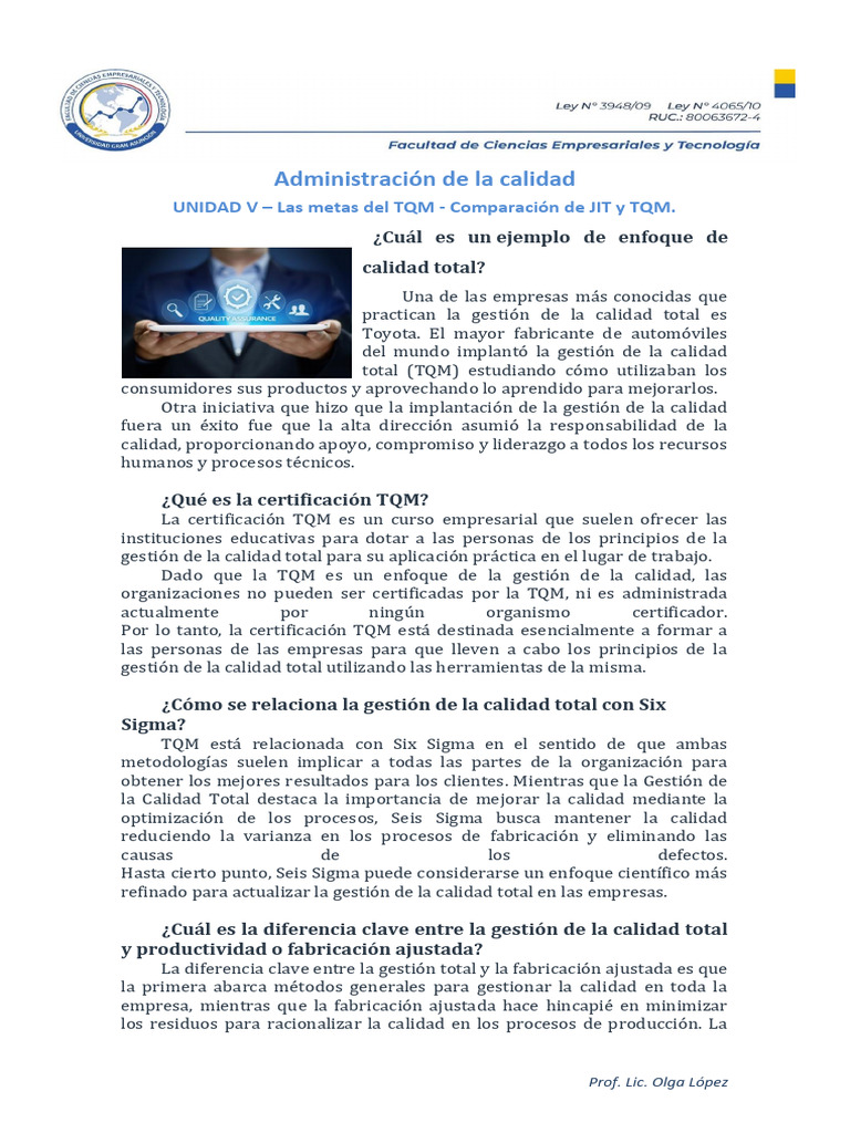 Unidad V - Adm. de La Calidad | PDF | Lean Manufacturing | Gestión de ...