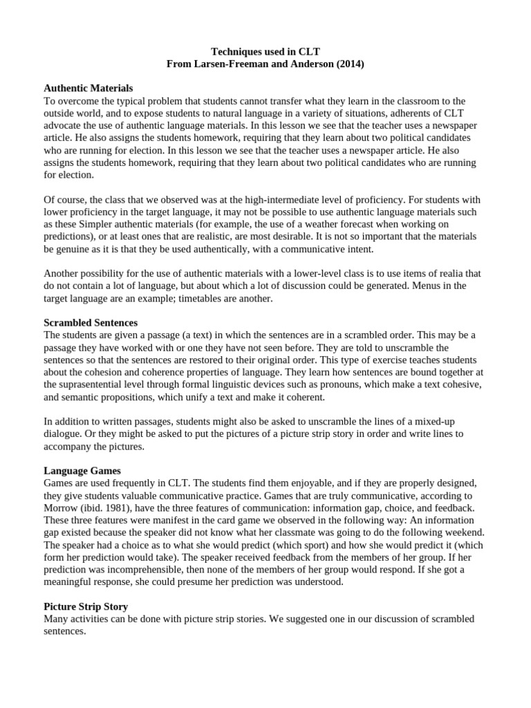 Teaching Techniques in CLT and TBLT | PDF | Linguistics | Behavior ...