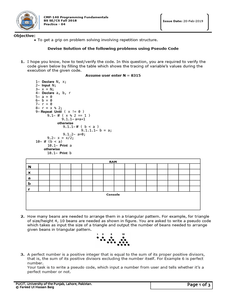 CMP-140 Pseudo Code Practice Problems | PDF | Computer Programming ...