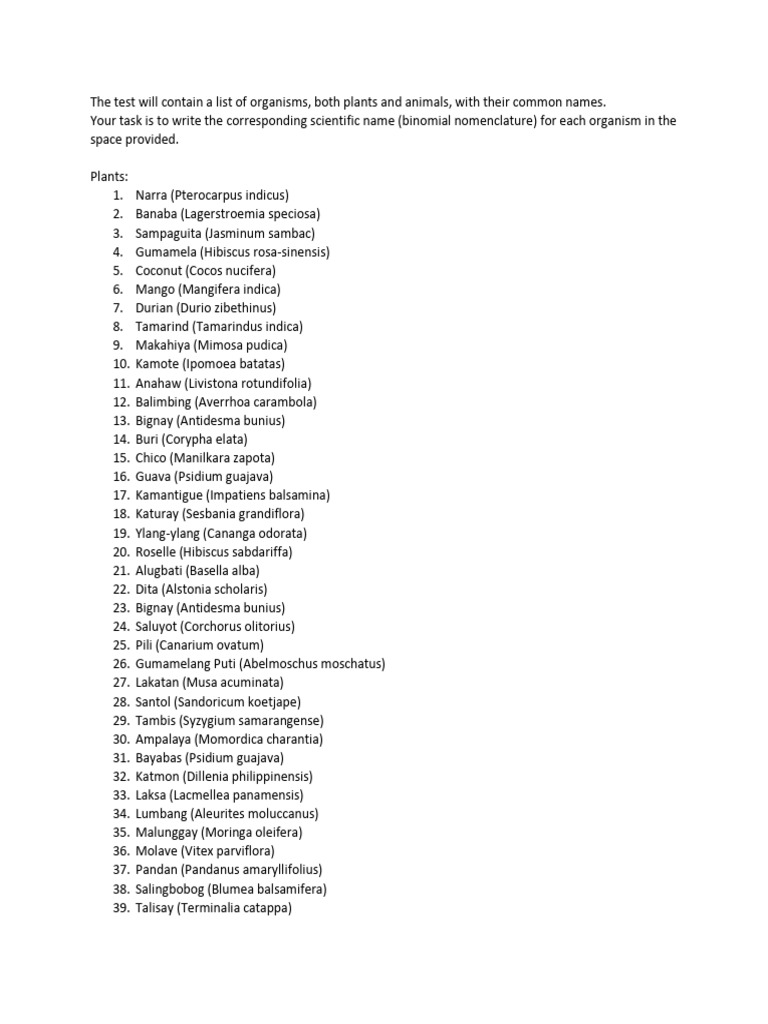 Local Organisms: Scientific Names Guide | PDF