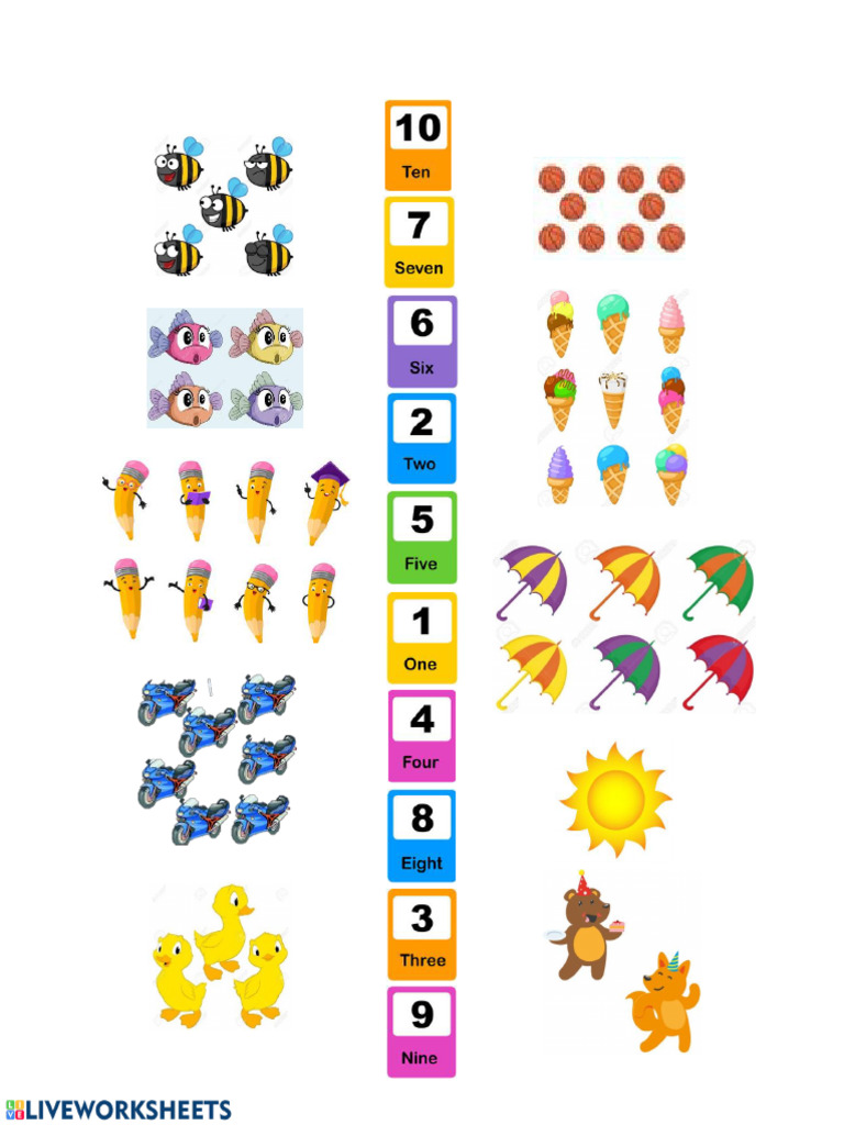 Numbers 1 To 10:: Connect The Number With The Corresponding Amount With ...