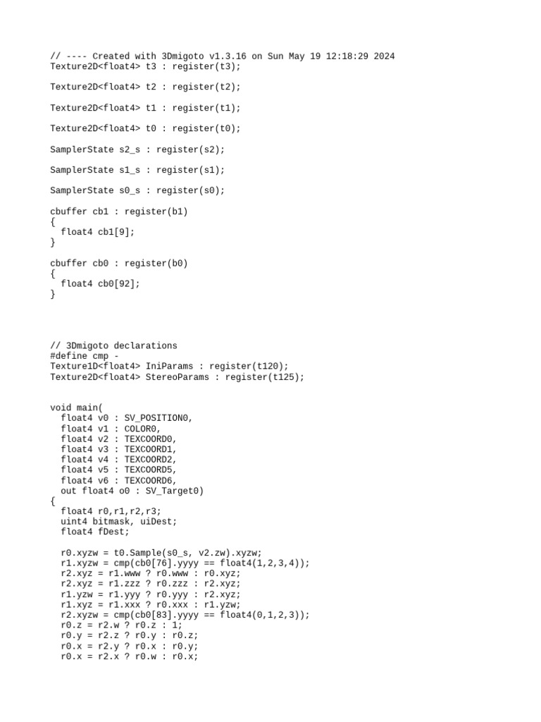 HLSL Shader Code for 3Dmigoto | PDF