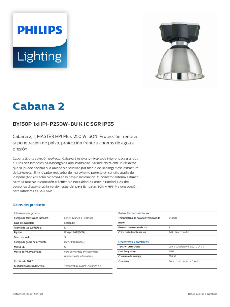 Philips Cabana – Lampe Industrielle Cabana BY150P 1 X HPI-P250/400W-BU Aux Ic