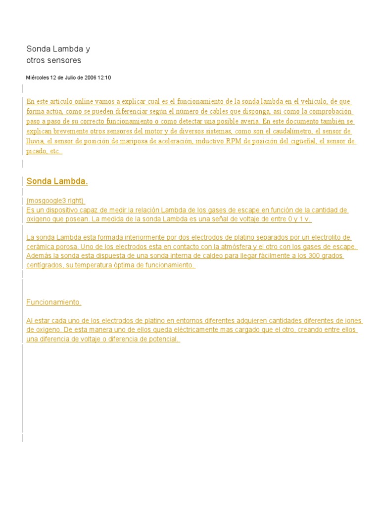 Sonda Lambda y Otros Sensores | PDF | Sensor | Medición