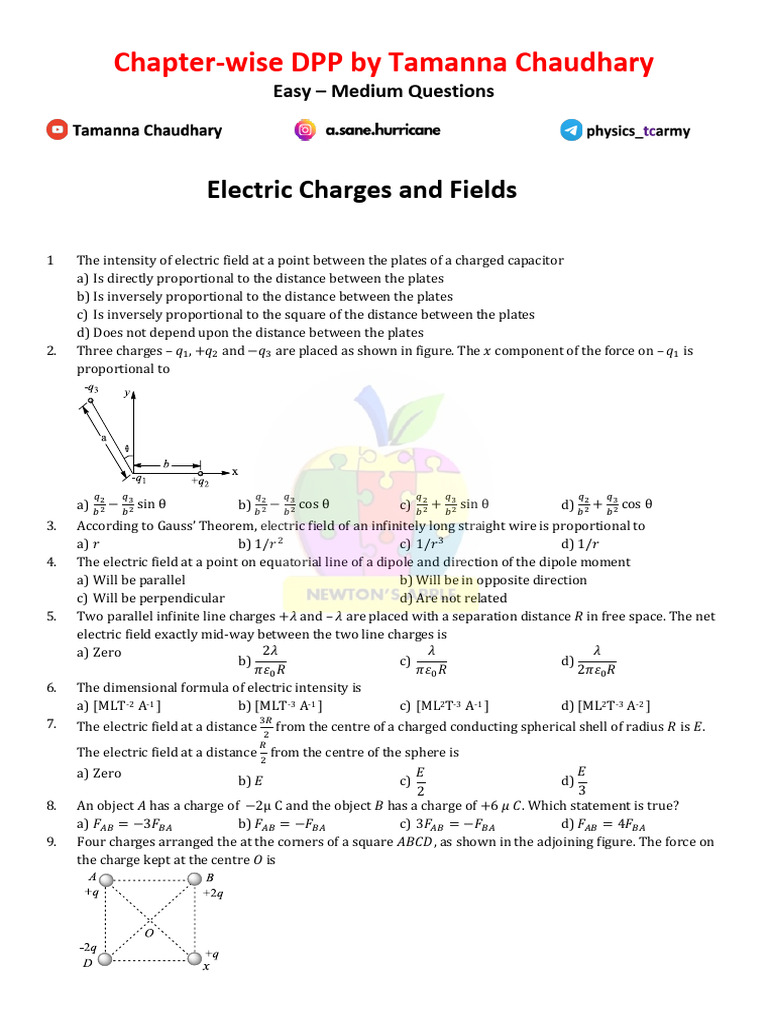 Electric Charges and Fields DPP Solutions | PDF | Electric Field | Sphere