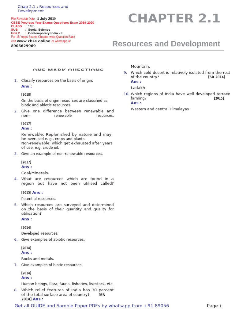 CBSE Class 10 Resources & Development Guide | PDF | Soil | Erosion