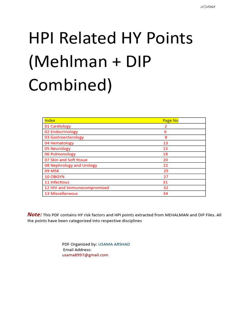 HPI and Risk Factors by Specialty | PDF | Esophagus | Vein