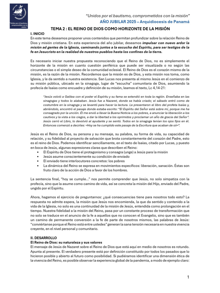 Tema 2 - El Reino de Dios Como Horizonte de La Misión | PDF | Jesús ...