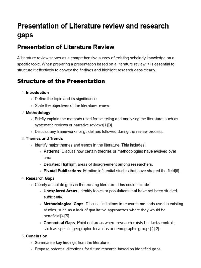 Presentation of Literature Review and Research Gaps | PDF | Systematic ...