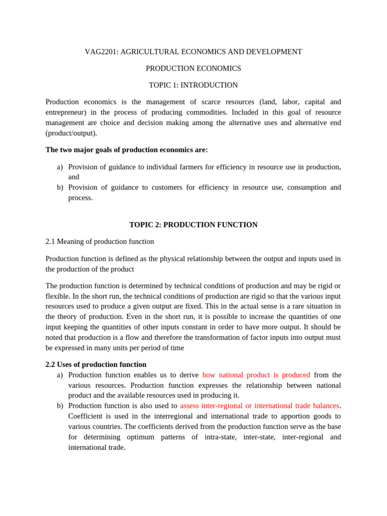 Agricultural Production Economics Guide | PDF | Production Function ...