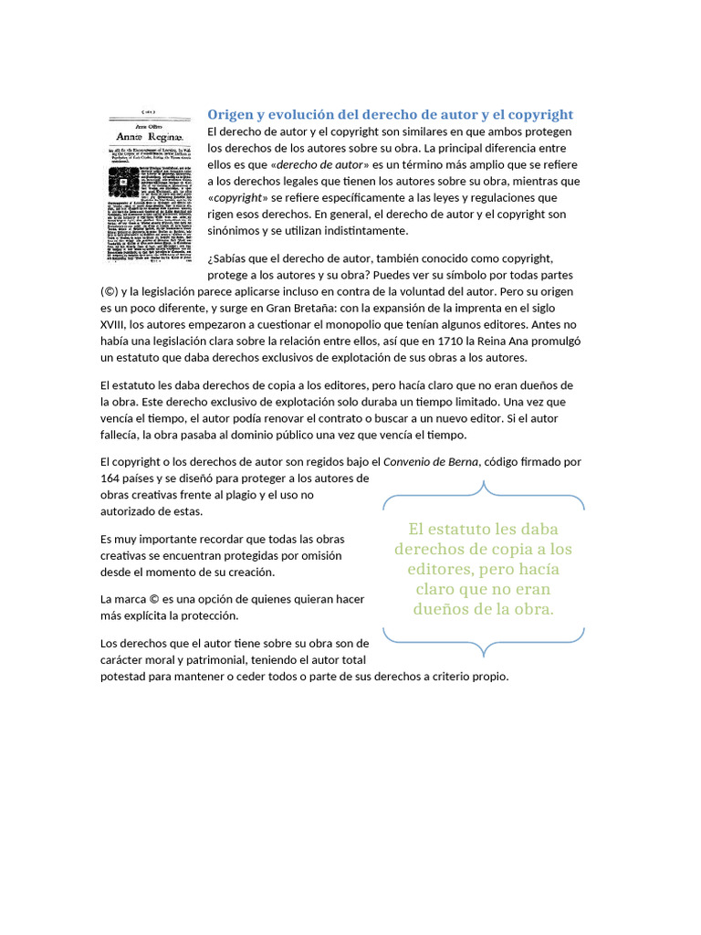 Evolución del Derecho de Autor y Copyright | PDF | Derechos de autor ...