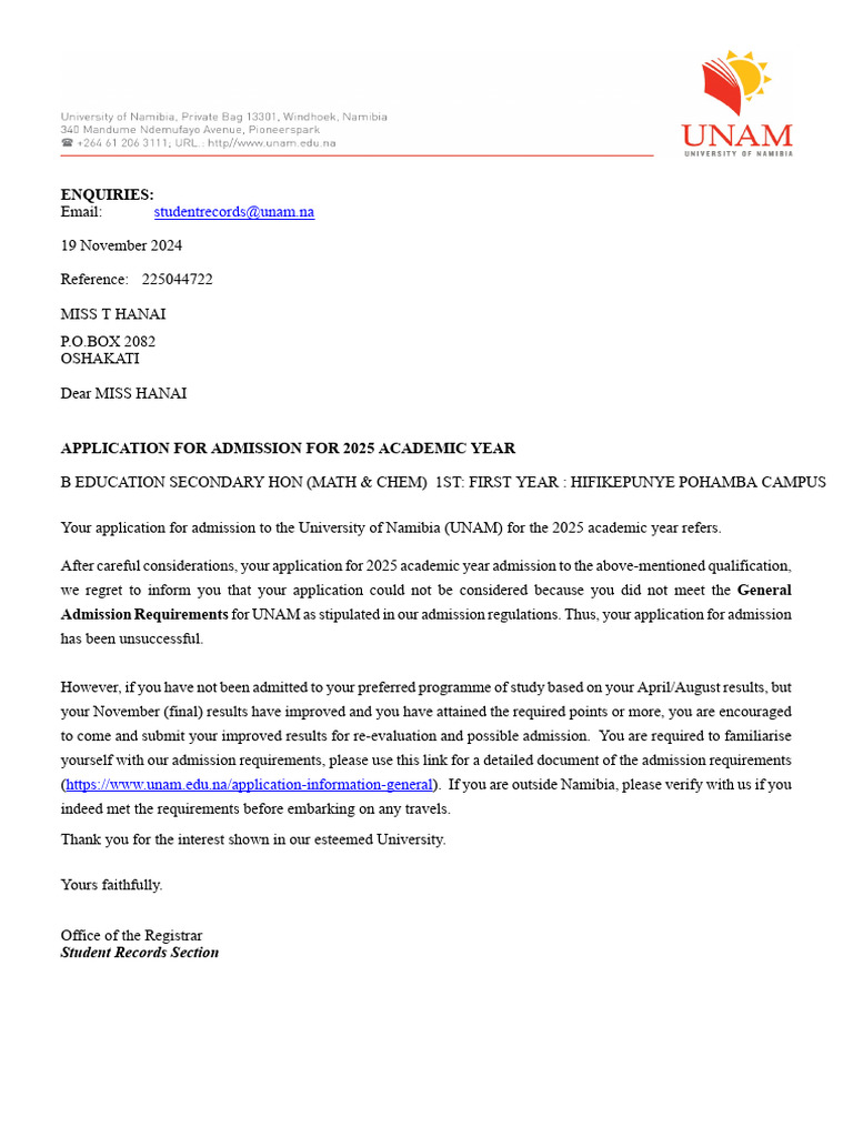 UNAM Admission Decision Explained | PDF