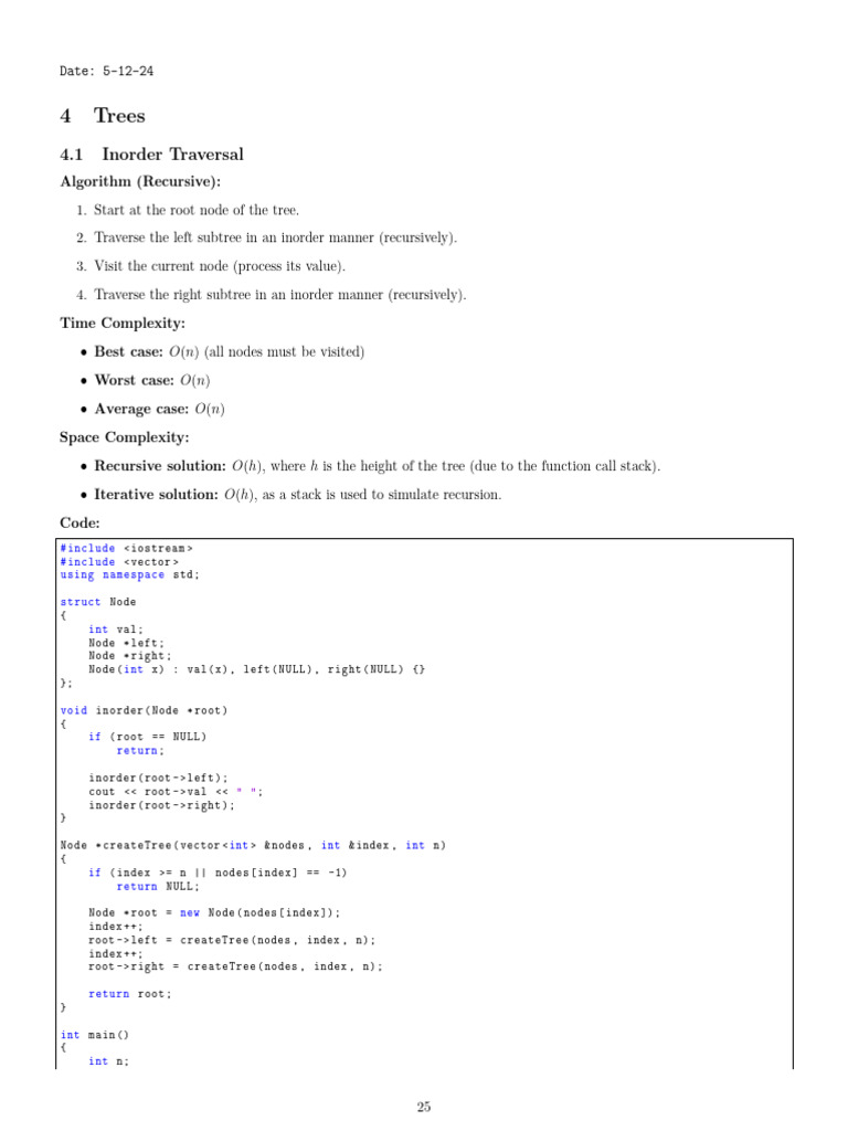 Inorder Traversal and Tree Operations | PDF | Algorithms | Computer ...
