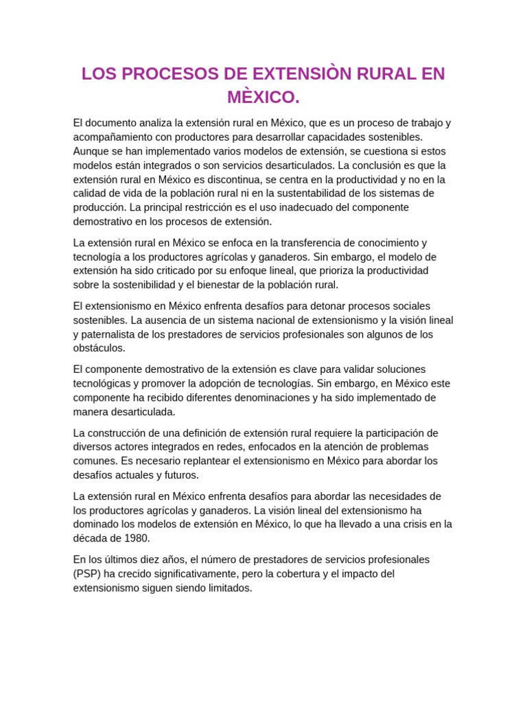 Los Procesos de Extensiòn Rural en Mèxico | PDF | Sustentabilidad | México