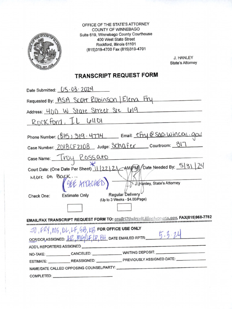 Transcript Request 2018cf2108 Troy Rossato | PDF