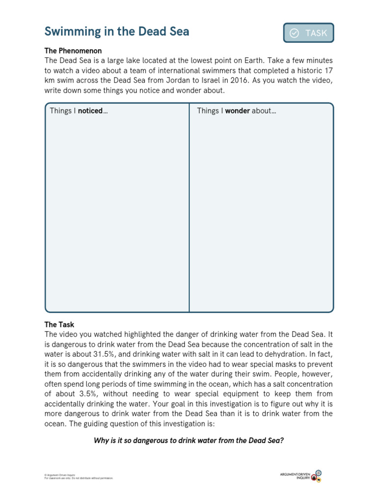 Annotated-Swimming in The Dead Sea Handout (Edited) | PDF | Biology ...