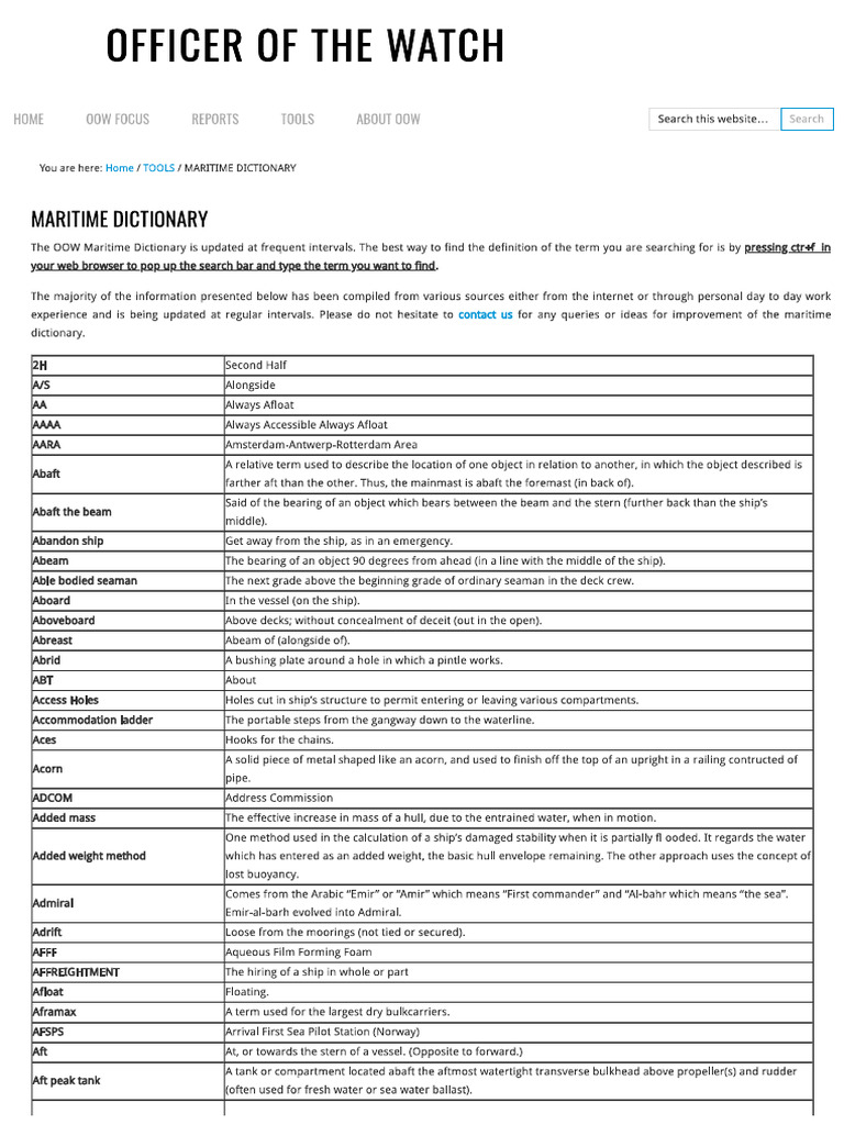 Maritime Dictionary - Officer of The Watch | PDF