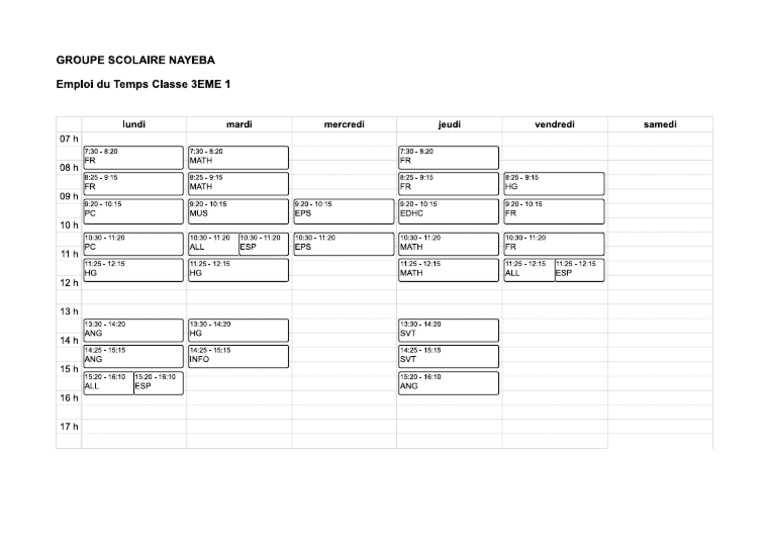 Emploi Du Temps Classe 3EME 1 | PDF