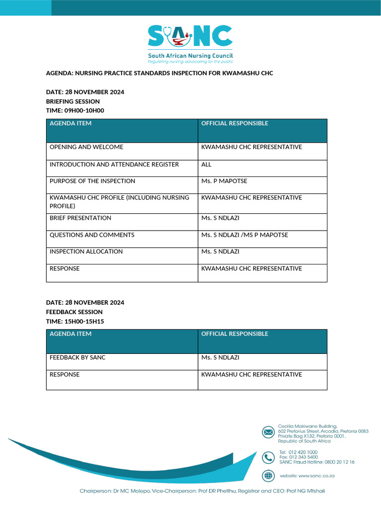 Kwamashu CHC Nursing Standards Agenda | PDF