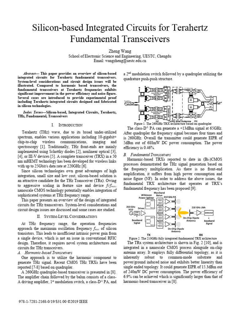 Silicon Integrated Circuits for THz Transceivers | PDF | Terahertz ...