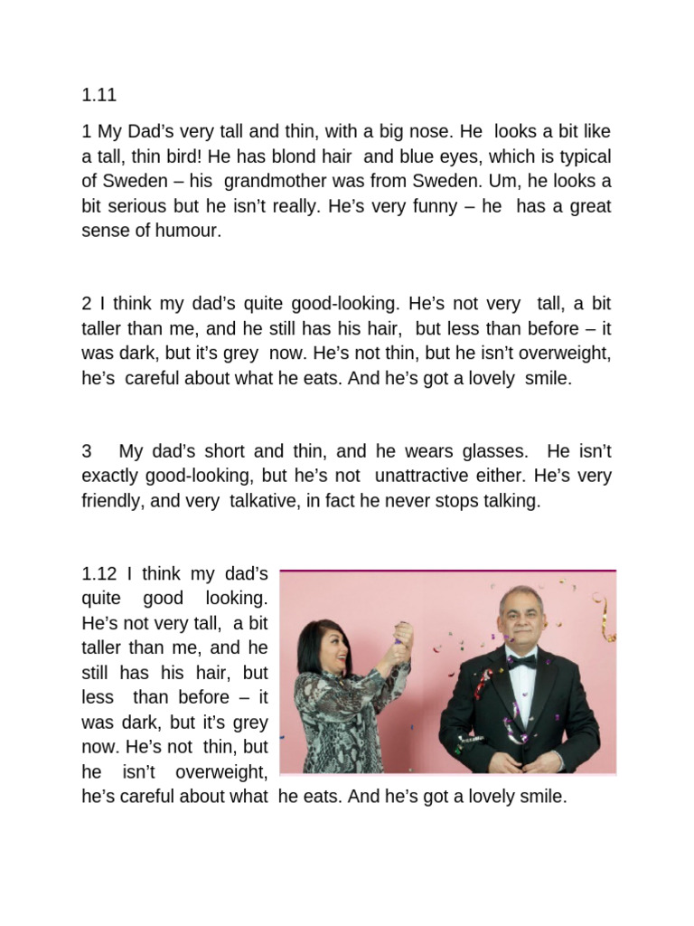 Descriptions of My Dad's Appearance | PDF