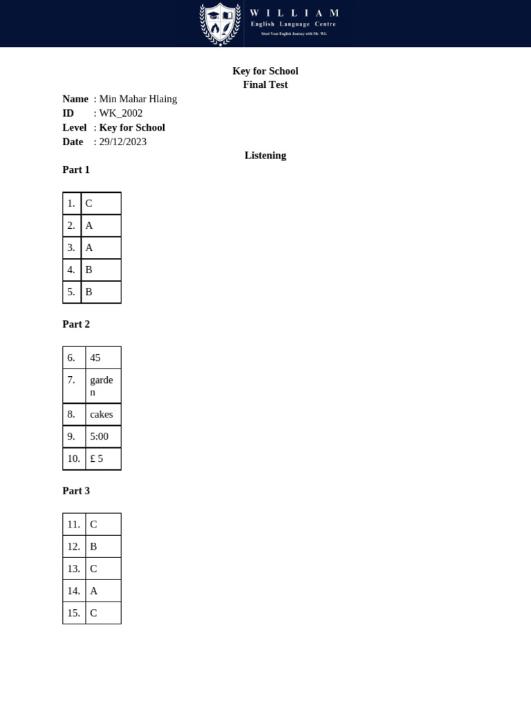 KET Final Test | PDF