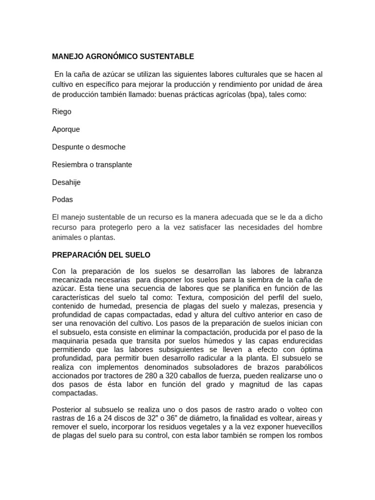 Manejo Agronómico de Caña de Azúcar | PDF | Suelo | Labranza