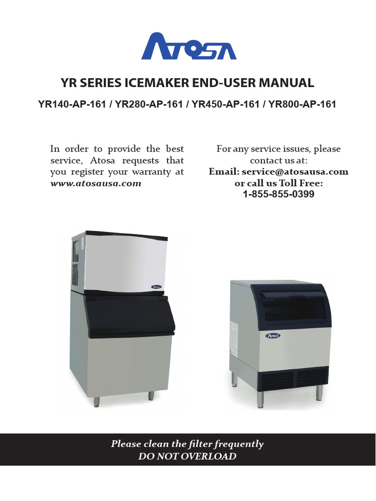 YR Series Ice Maker User Manual | PDF | Mains Electricity | Ice
