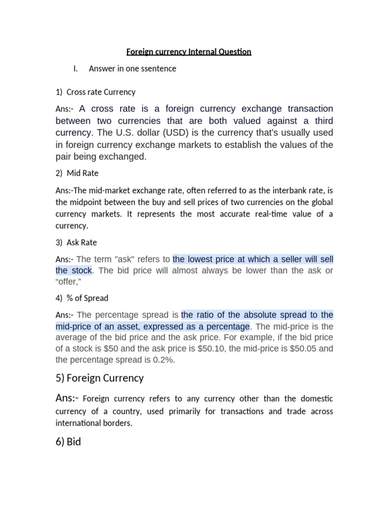 Foreign Currency Internal Question and Financial Accounting VI (Internal  Question-1 | PDF | Foreign Exchange Market | Credit