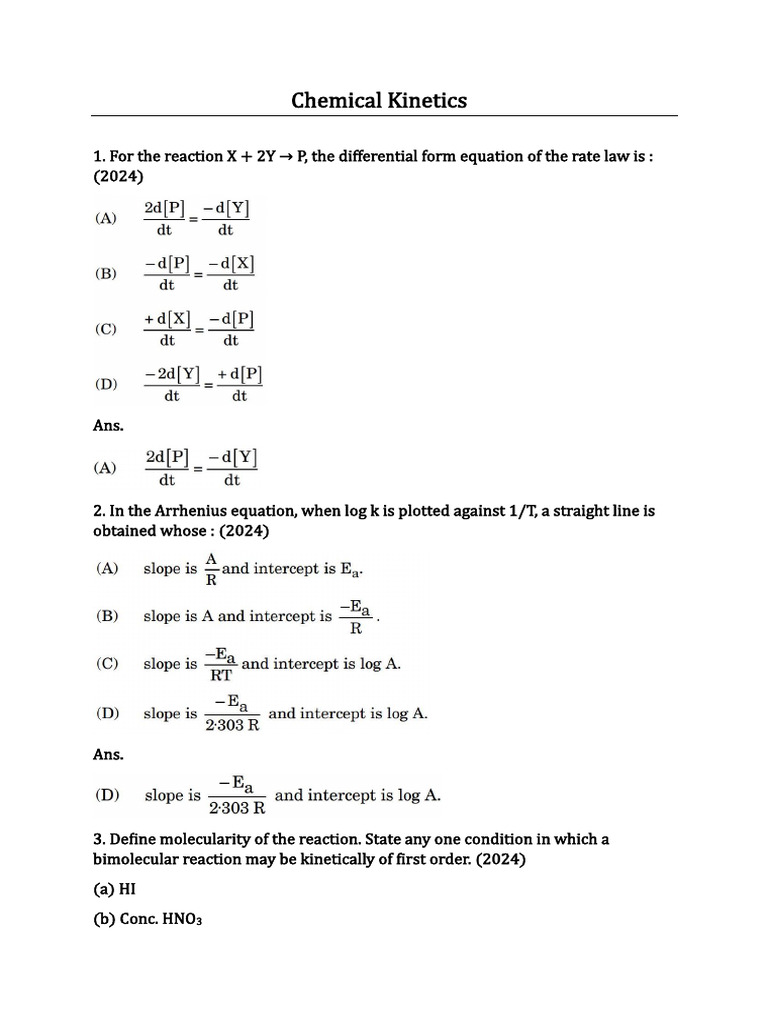 Chemical Kinetics Exam Questions | PDF