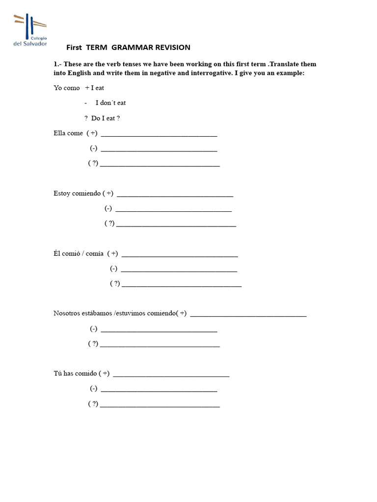 1st TERM GRAMMAR REVISION | PDF | Linguistics | Languages