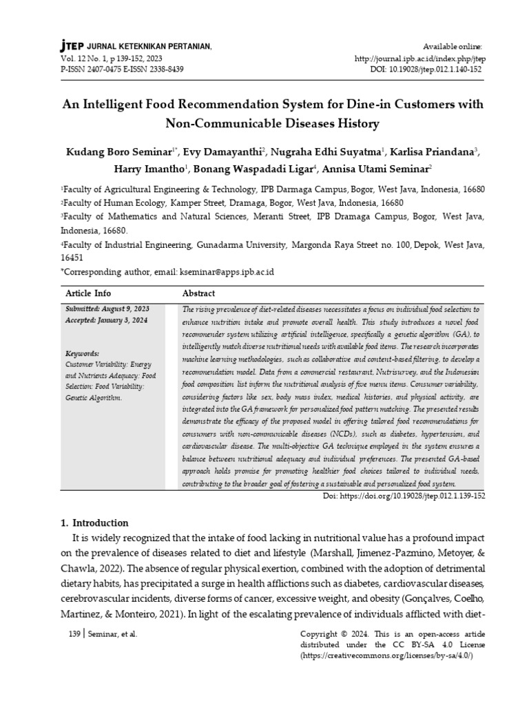 An Intelligent Food Recommendation Syste | PDF | Metaheuristic ...