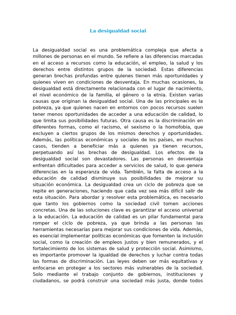 Causas y soluciones de la desigualdad social | PDF | Desigualdad social ...