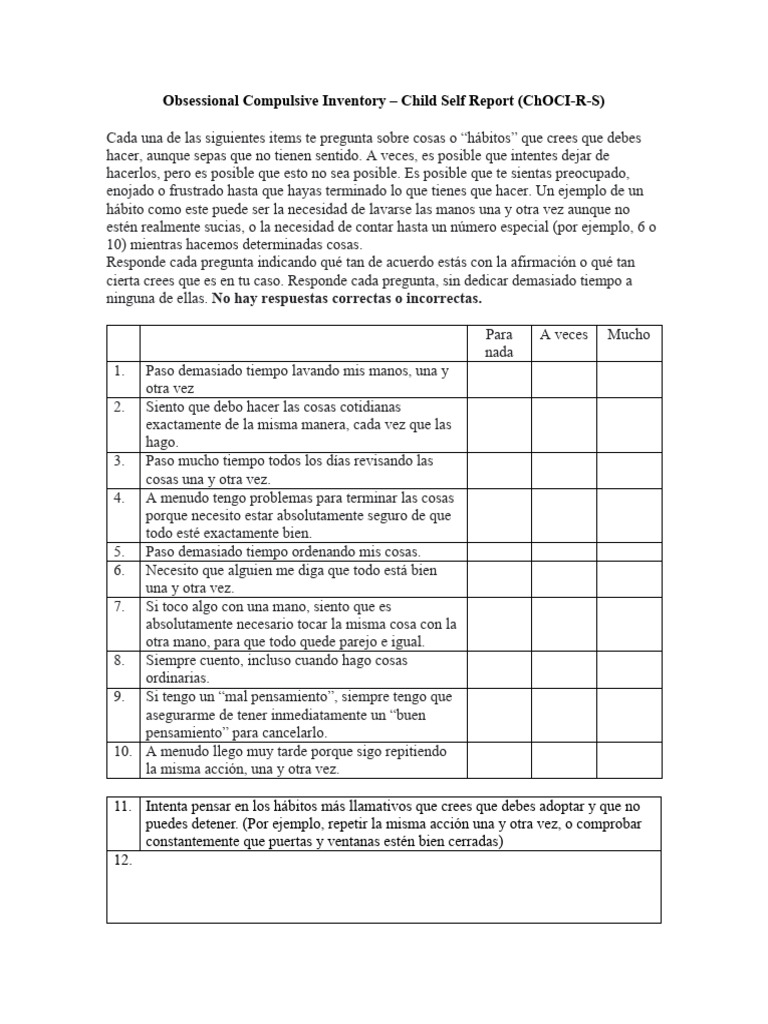 Inventario de Compulsiones en Niños | PDF | Pensamiento