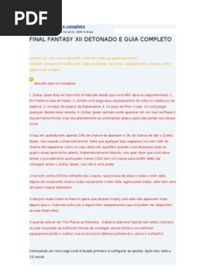 Guia Completo De Final Fantasy XII Com Detalhes Sobre Missables.