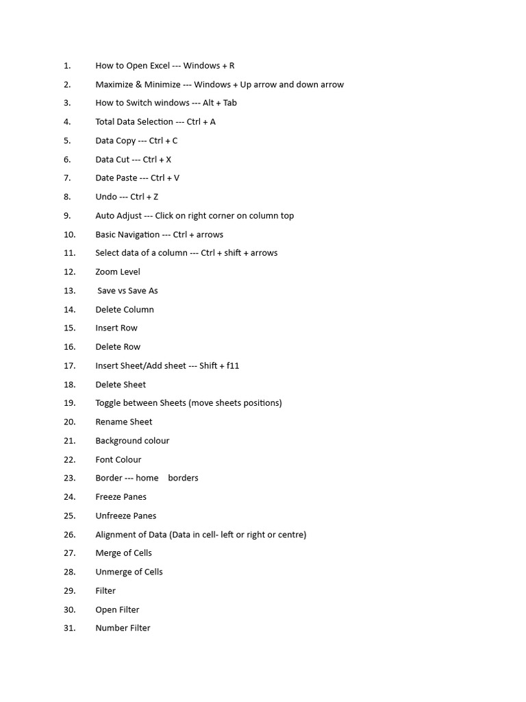 Excel Content Sheet | PDF