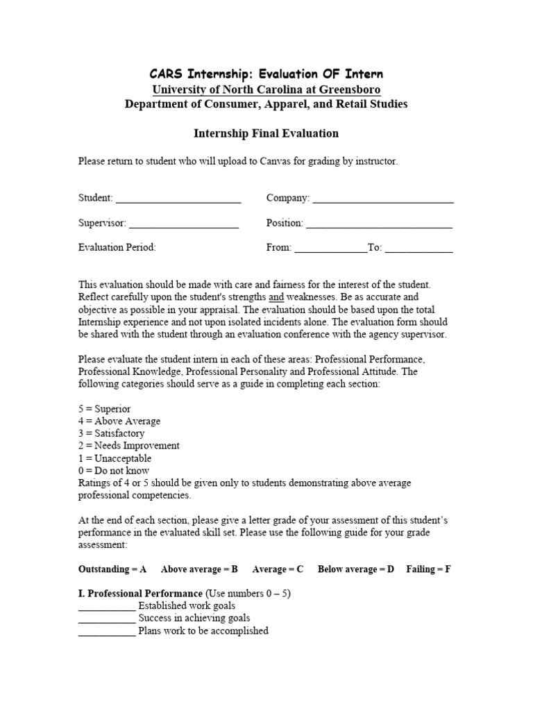 CARS Internship Final Evaluation Form | PDF | Knowledge | Learning