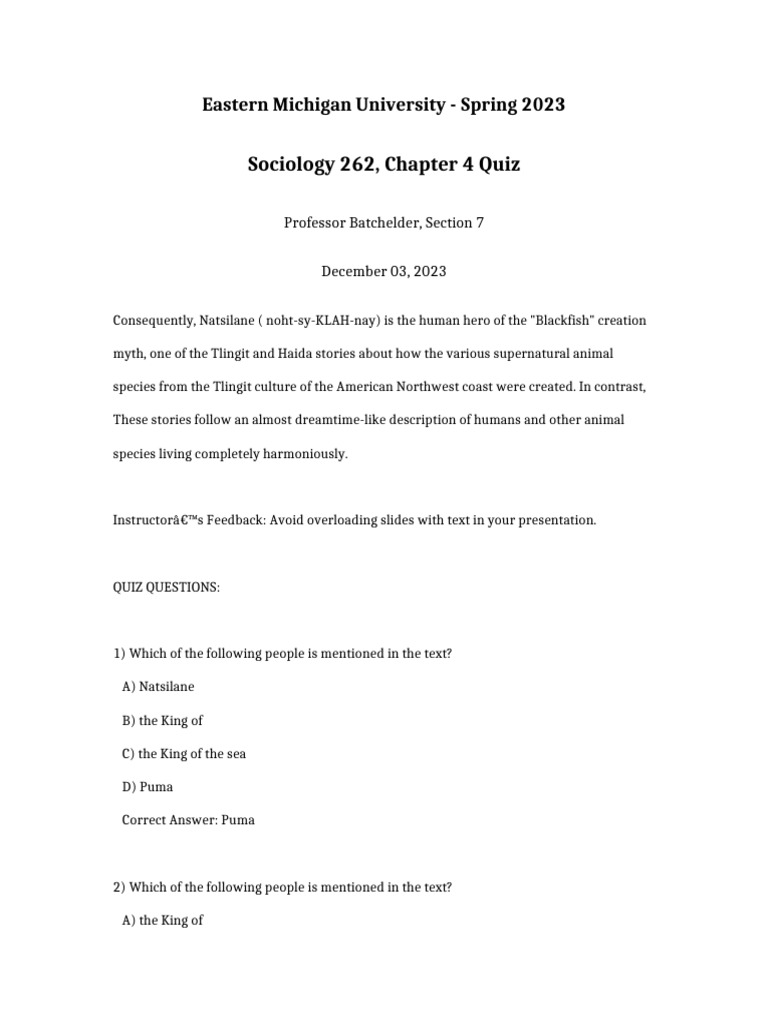 Sociology 262 Chapter 4 Quiz | PDF