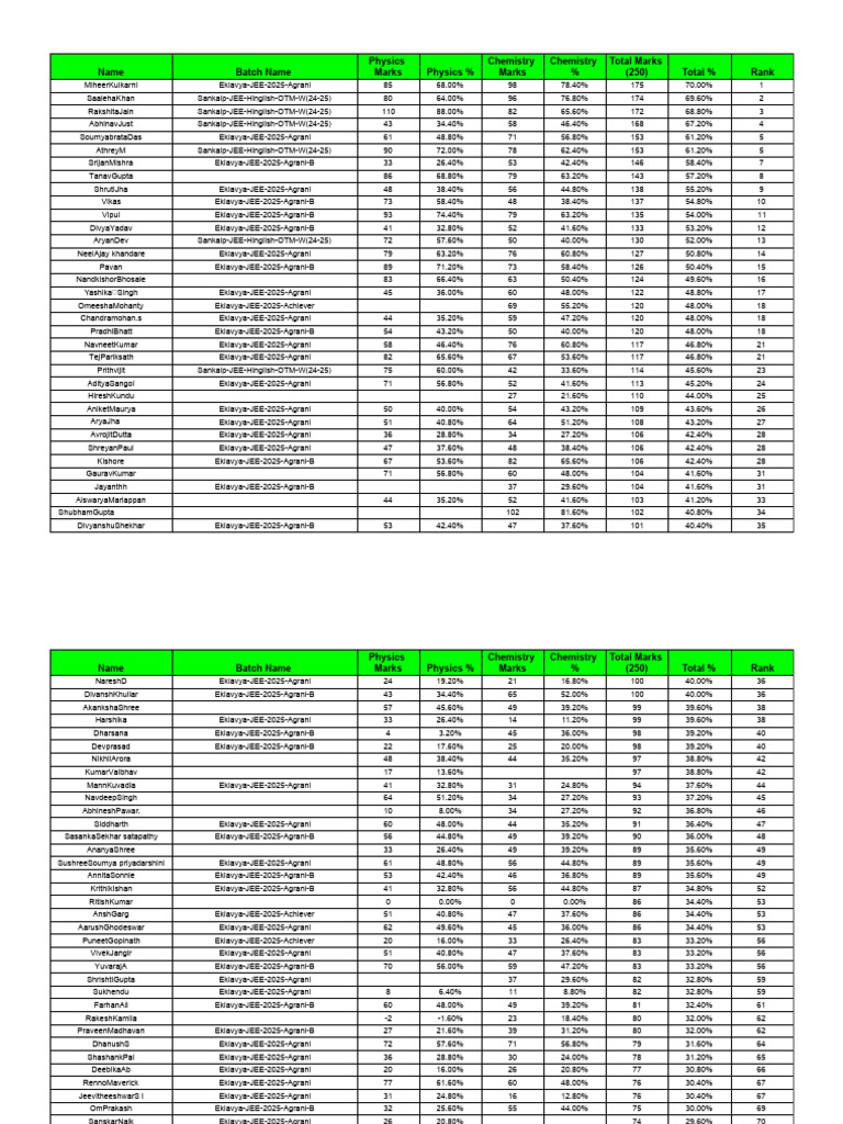 JEE 2025 Student Marks and Rankings | PDF
