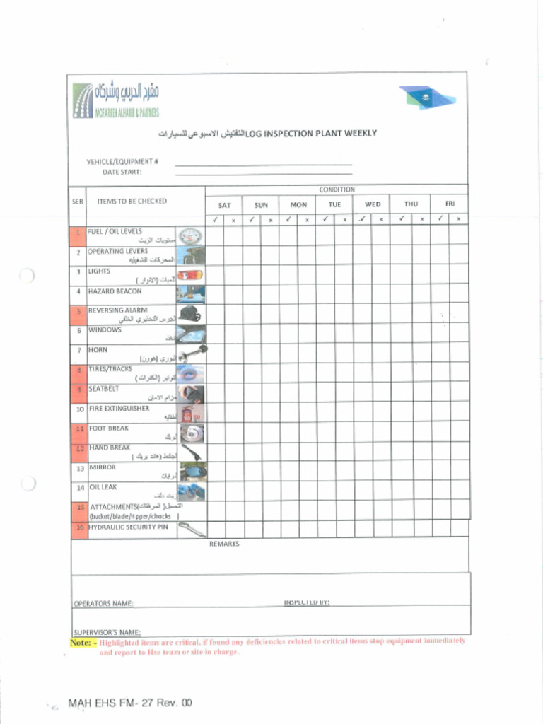 Daily Heavy Equipment Checklist | PDF