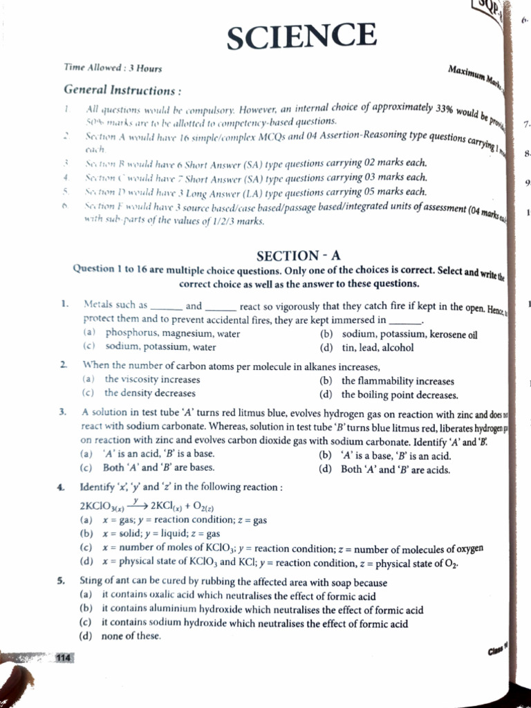 Science Exam Structure and Question Types | PDF | Chemical Substances ...