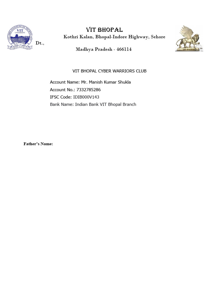 VIT Bhopal Cyber Warriors Club Registration | PDF